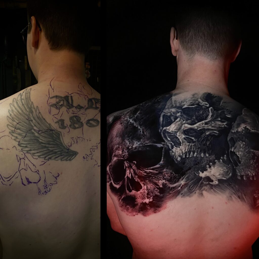 Cover-Up Tattoo Innsbruck Vorher Nachher Bild Woodpecker